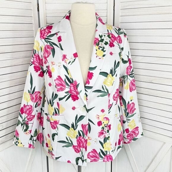 INC International Concepts Floral Print Blazer Jacket White Pink 1X Plus Size - Picture 2 of 16